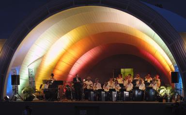 ARt Deco outdoor stage Napier Rainbow colours